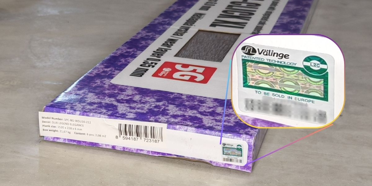 Licenční nálepka Välinge – potvrzení o použití patentovaného zámkového systému